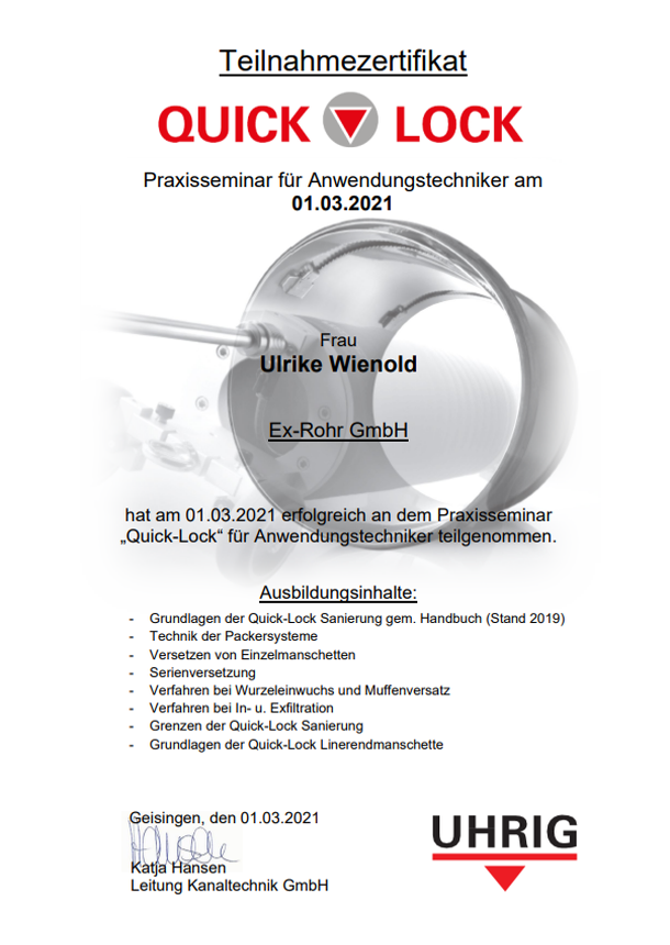 Zertifikat Quick-Lock